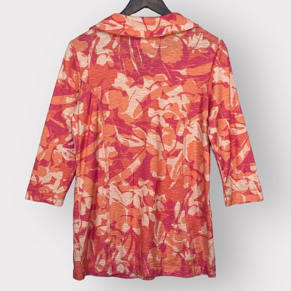 Chico's Weekends 1/4 Zip Top Women Size S/4 (0) Pink Floral 3/4 Sleeve Pockets - Picture 9 of 15